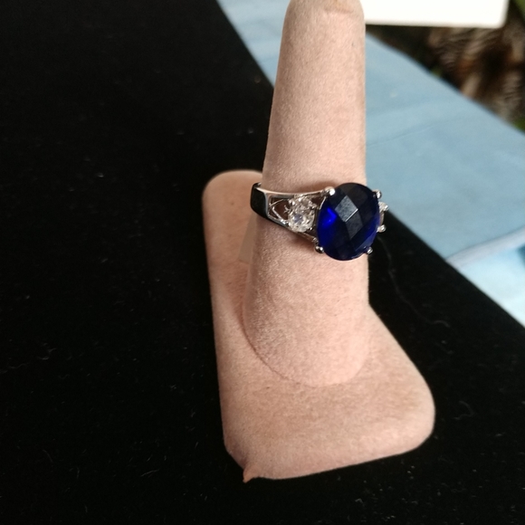 💍🆕Sterling Silver 925 Dark Sapphire Facet Stone W/2 Accent Stones NWT 9 - Picture 7 of 12